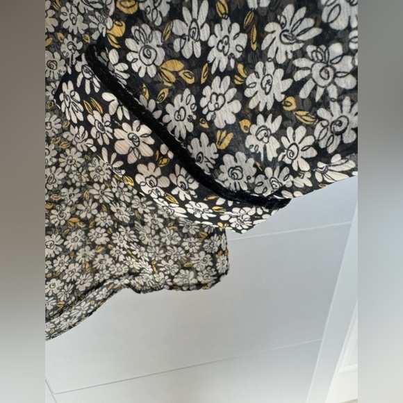 ZARA Basic Black Floral Lace-Up Sheer Blouse Size M - Picture 7 of 9